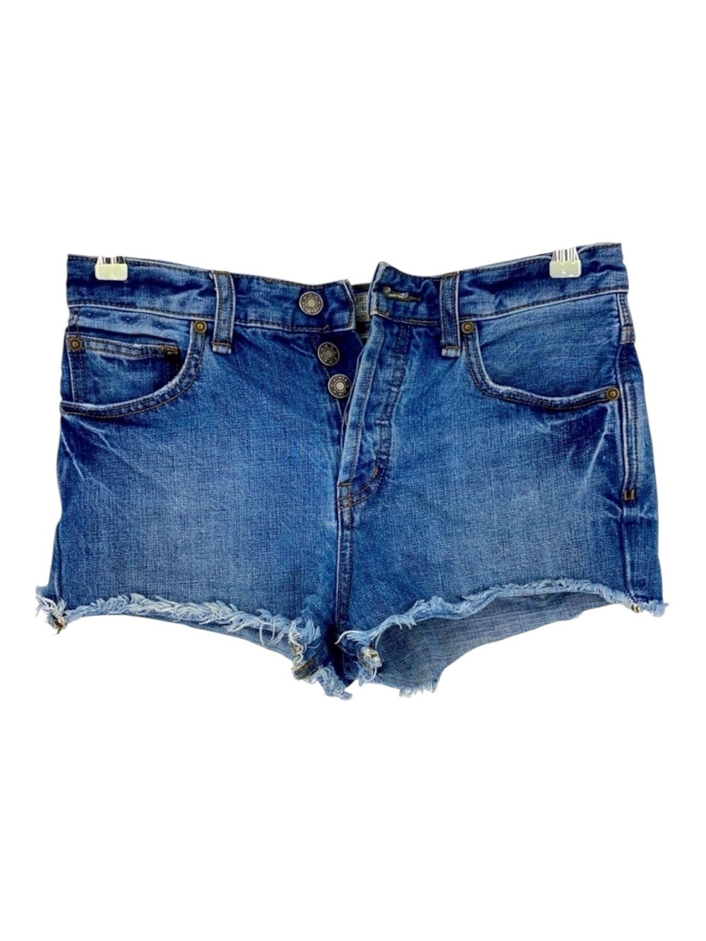 𝅺Free People Denim Button fly Frayed Micro Shorts SZ 26